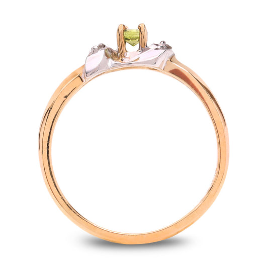 Golden Blossom Ring with Peridot and Diamond Accents, 10k