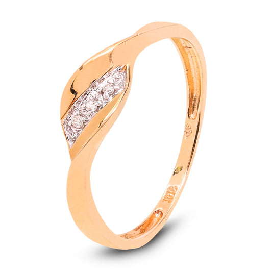 Elegant Wave Yellow Gold Ring setting with Three Diamonds, 10k