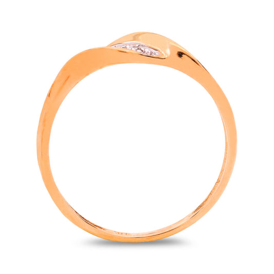 Elegant Wave Yellow Gold Ring setting with Three Diamonds, 10k