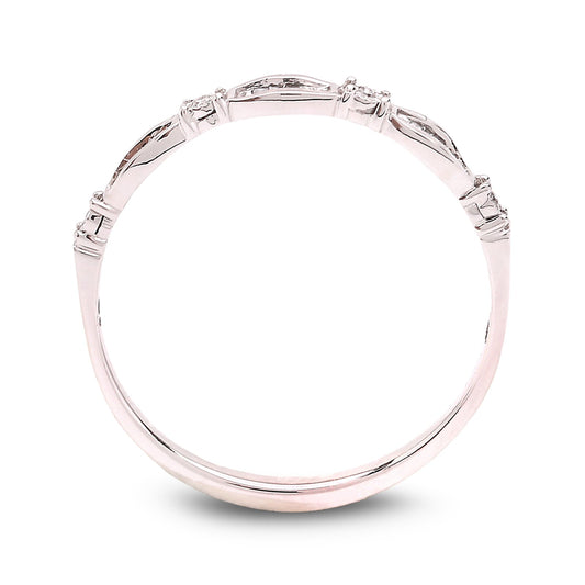 Slim White Gold Band with Baguette and Round Diamond Accents, 10k