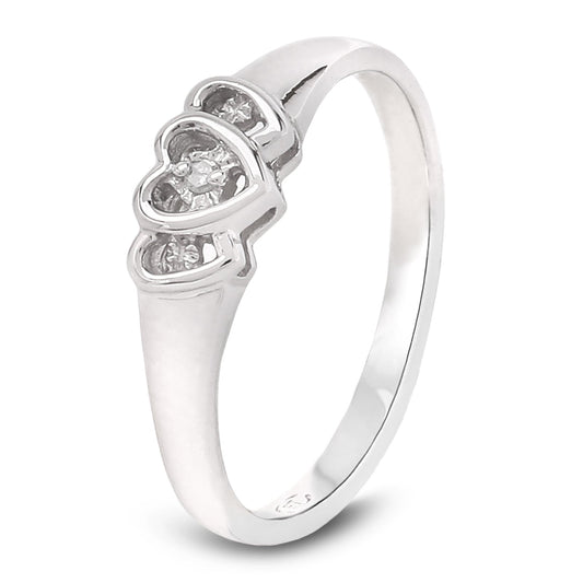 Triple Heart Diamond Ring in White Gold, 10k