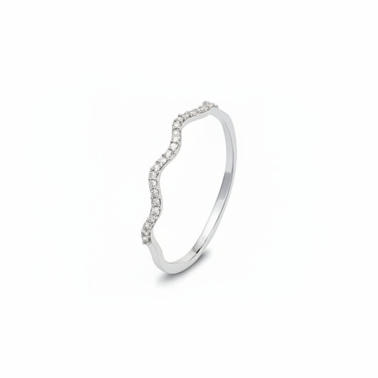 10K White Gold Wave Diamond Stacking Ring