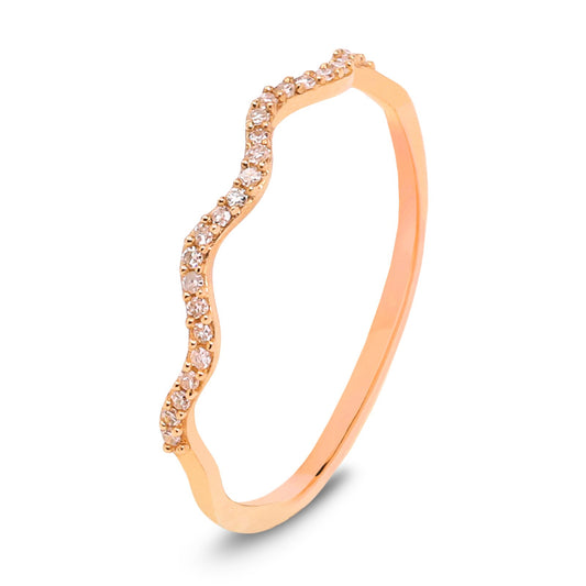 Yellow Gold Wave Diamond Stacking Ring set with 25 Round Diamonds, TDW: 0.1ct,10k