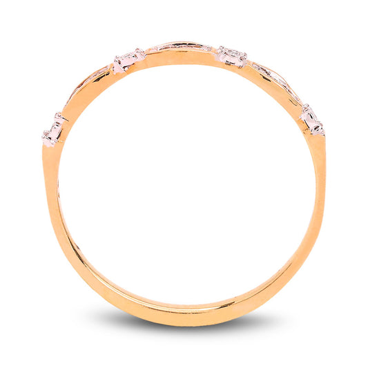 Slim Yellow Gold Band with Baguette and Round Diamond Accents, 10k