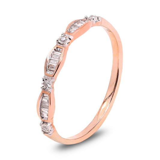 Slim Rose Gold Band with Baguette and Round Diamonds, TDW: 0.2ct