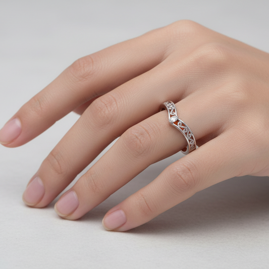 10K White Gold Ring Marquise Diamond Open Filigree Ring