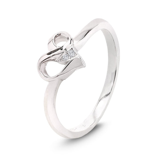 White Gold Heart style Ring setting with Two Diamond, 10k