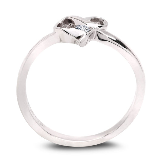 White Gold Heart style Ring setting with Two Diamond, 10k