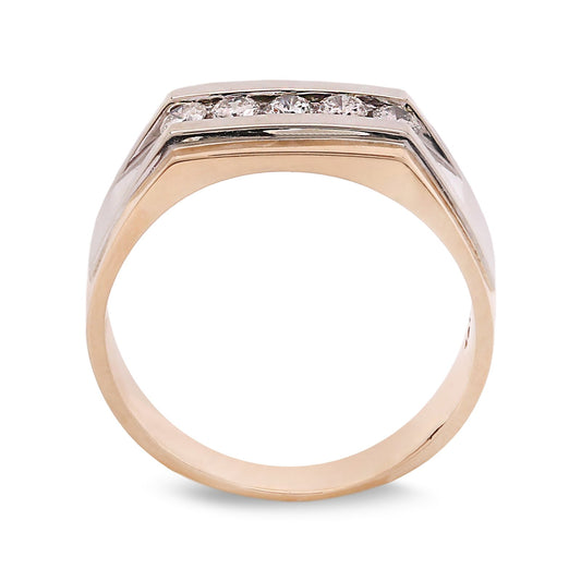 Two-tone Yellow and White Gold Men's Diamond Ring. 5 Round Natural Diamonds. 10k, TDW: 0.35ct, VS, FG