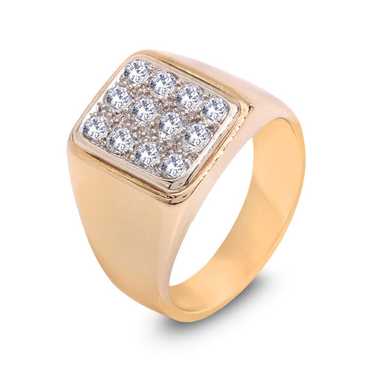 Yellow Gold Men's Diamond Ring with 12 Round Diamonds. 10k, TDW: 0.36ct, VS, GH