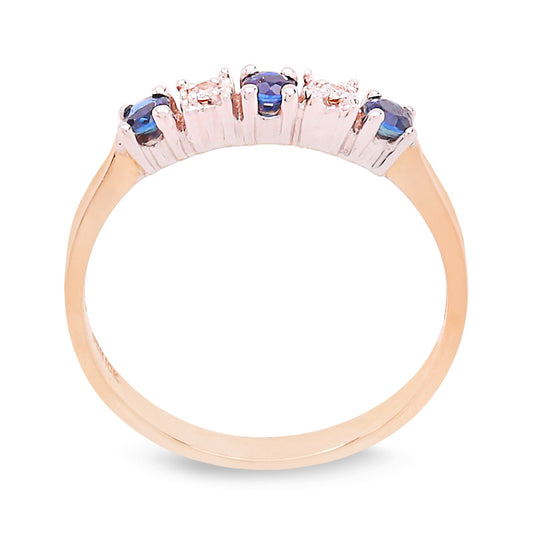 Two Tones  Gold two diamonds 3 sapphire band, 10k