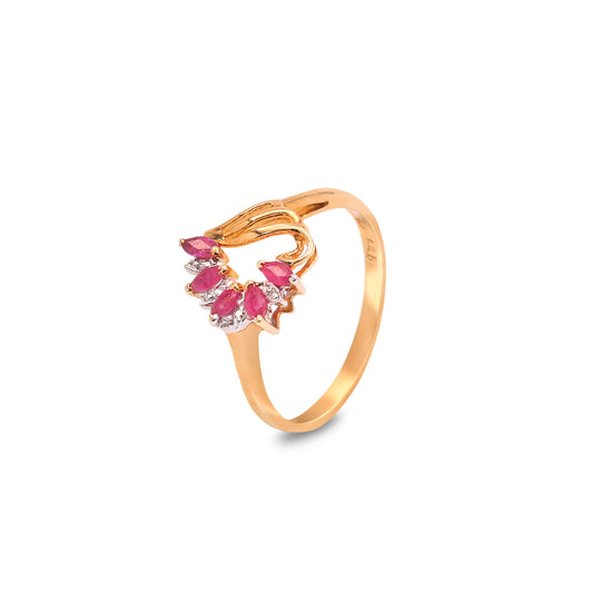10K Yellow Gold Ring Ruby and Diamond Heart Setting