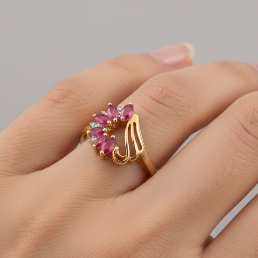 Yellow Gold Ring Ruby and Diamond Heart Setting,10k