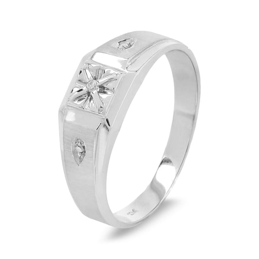 10K White Gold Ring Thick Band with one Round Diamond