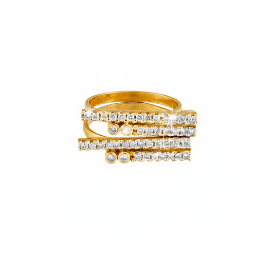 18K Yellow Gold with 4 Rows of Diamonds Ring