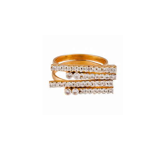 Yellow Gold Ring with 4 Rows of Diamonds ,18k, TDW:0.85ct , Clarity: SI, Color: GH