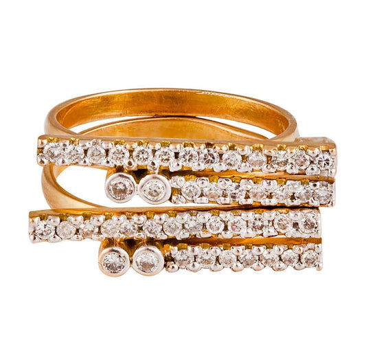 Yellow Gold Ring with 4 Rows of Diamonds ,18k, TDW:0.85ct , Clarity: SI, Color: GH