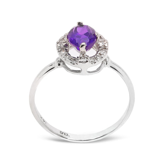 White Gold Oval Amethyst with Diamond Halo Ring. 14k,  A: 0.54ct, TDW: 0.16ct