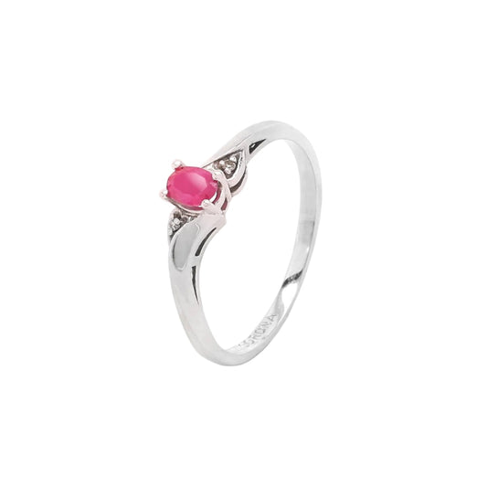 10K White Gold Ruby and Diamond Elegant Bypass Ring