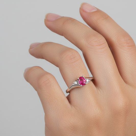 10K White Gold Round Ruby Ring Elegant Bypass Design
