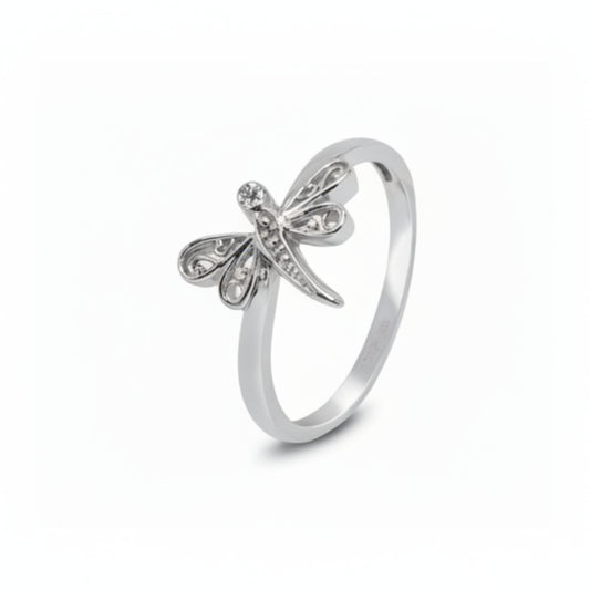 10K White Gold Dragon Fly Small Diamond Ring