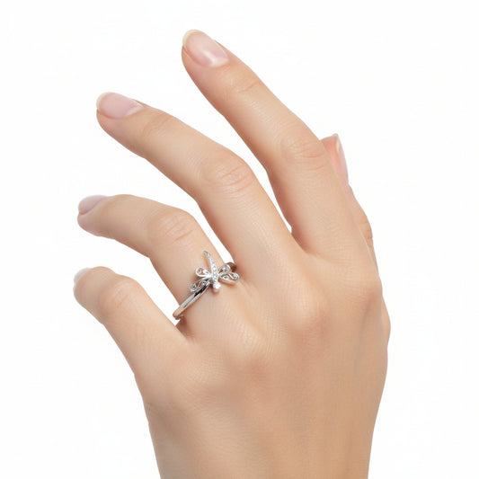 10K White Gold Dragon Fly Small Diamond Ring