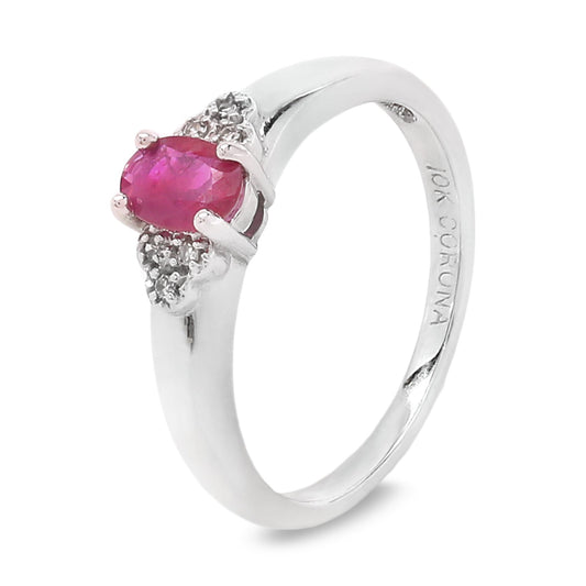 White Gold Ring with Ruby and six natural Round Diamonds, 10k, TDW: 0.01ct