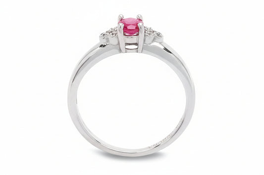 10K White Gold Ring with Ruby and six natural Round Diamonds TDW: 0.01ct