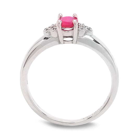 White Gold Ring with Ruby and six natural Round Diamonds, 10k, TDW: 0.01ct