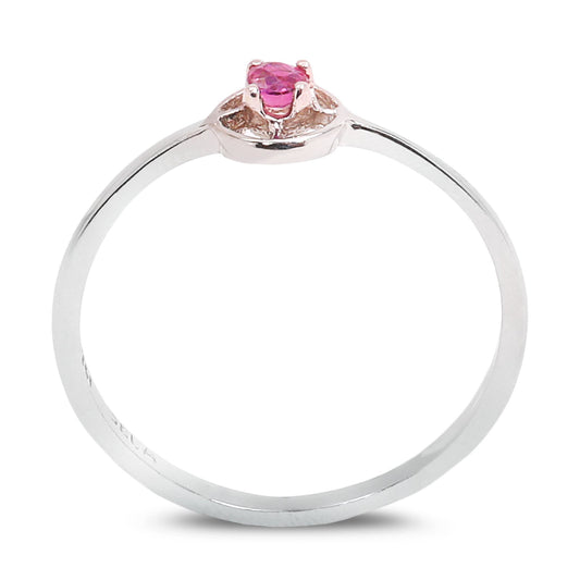 White Gold Ring with Small Circle and Ruby, 14k