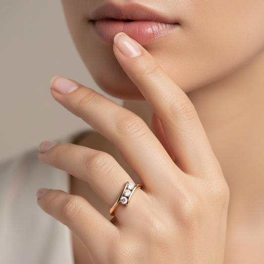 10K Yellow Gold Triple Diamond Band. TDW: 0.10ct SI H