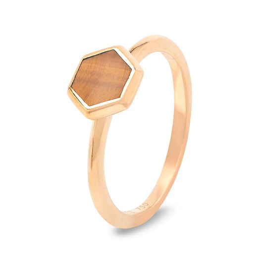 Yellow Gold Ring with Hexanol Design on top sett with Tiger Eyes, 18k , 2.7gr