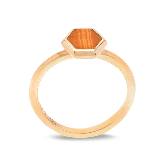 Yellow Gold Ring with Hexanol Design on top sett with Tiger Eyes, 18k , 2.7gr