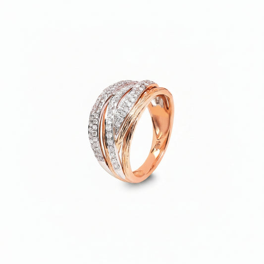 14K Two-Tone Rose and White Gold Multi-Row Pave Diamond Ring
