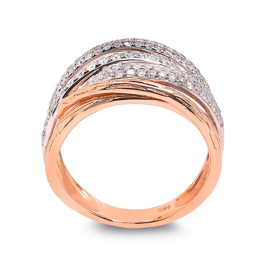 Two-tones Rose and White Gold Multi Row Pavé Setting Diamond Ring. 97 Round Diamonds. TDW: 1.02ct, 14k , VS EF