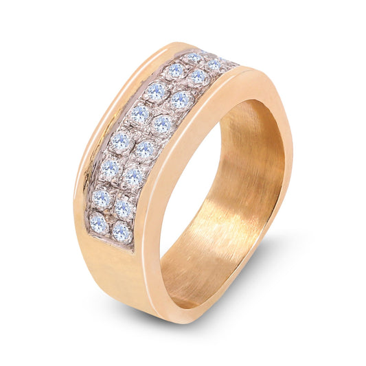 Yellow Gold Pave Diamond Ring Square Style setting with 18 Round Diamonds in Two Rows. TDW: 0.54ct. VS1-2 FG