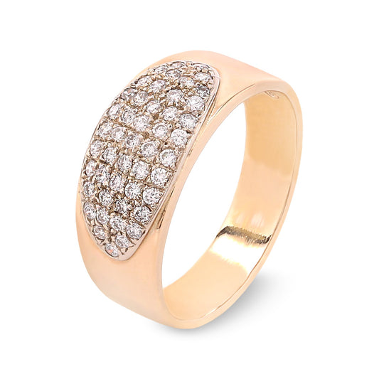 Yellow Gold Oval Pavé Setting Cluster Diamond Ring. 14k, TDW: 0.52ct