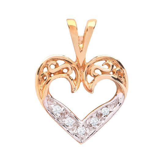 Yellow Gold Heart Pendent set with 5 Round Diamond, TDW: 0.05ct,  10k