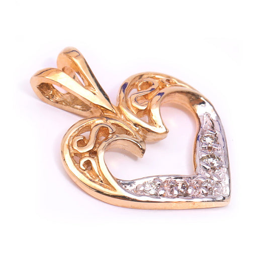 Yellow Gold Heart Pendent set with 5 Round Diamond, TDW: 0.05ct,  10k