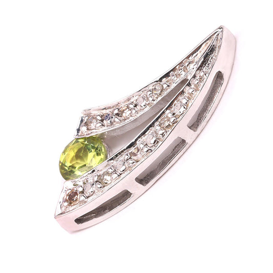 White Gold V shape Pendent with 7 Diamond , TDW: 0.07ct and one Peridot, 10k