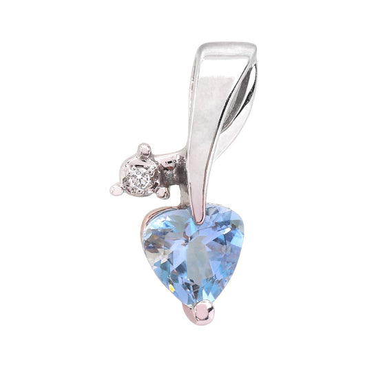 White Gold pendent set with one diamond and one Aquamarine, 14k