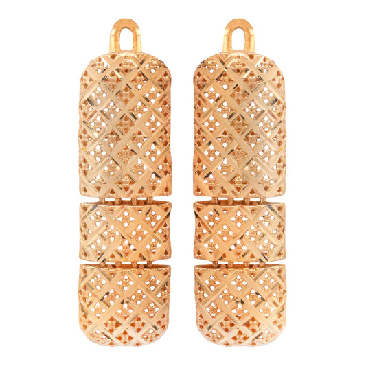 Yellow gold long earrings with Three Rectangle links, 18k, 2.28gr