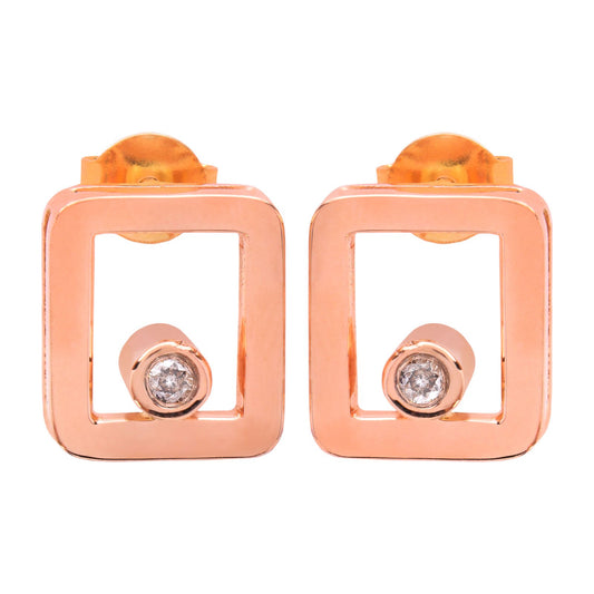 Framed Light: The Rose Gold Illusion Studs Earrings, 18k, Set with one Round Diamonds. TDW: 0.02ct