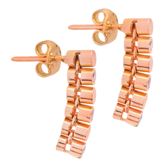 Yellow Gold Rolex Chain Diamond Earrings. 18k,  TDW: 0.12ct, VS, GH