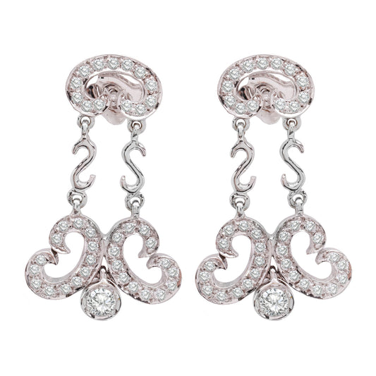 18K White Gold Dangling Butterfly Diamond Earrings. 5.3gr TDW: 1.10ct VS FG