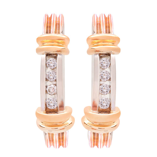 Two-tone White and Yellow Gold Lever Back Diamond Earrings. 14k, TDW: 0.20ct