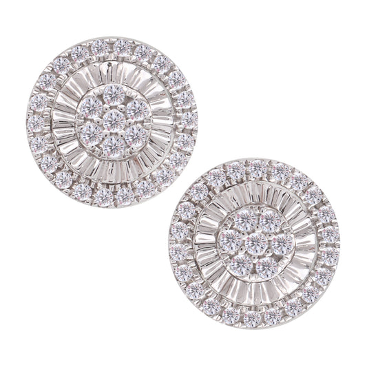 White Gold Flower Style Diamond Earrings with Screw Backing. 14k , TDW: 0.63ct
