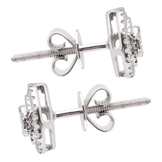 White Gold Flower Style Diamond Earrings with Screw Backing. 14k , TDW: 0.63ct