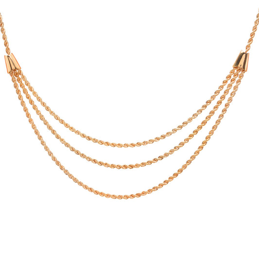 Yellow Gold Three rows Necklace, Rope Link, 18k, 9.41gr