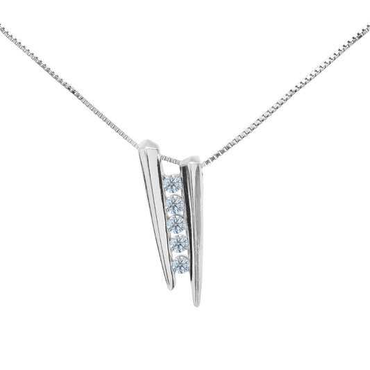 White Gold Diamonds Necklace setting with Five Natural Diamonds in Row, 14k.TDW: 0.25ct Clarity: VS1-2